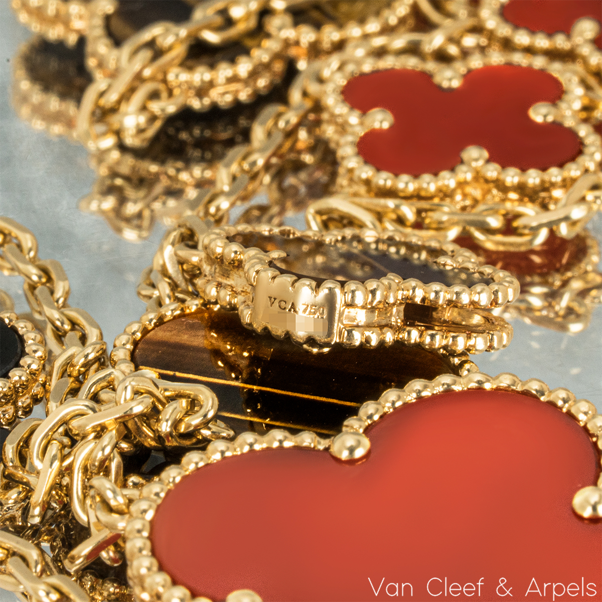 Van Cleef & Arpels Yellow Gold Carnelian & Tiger's Eye Magic Alhambra Necklace VCARN5JO00